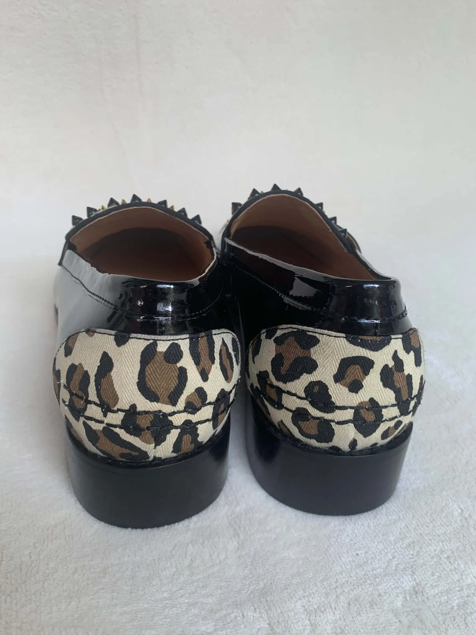 Leopard horse hair Spikes Mens Loafers Red Bottom
