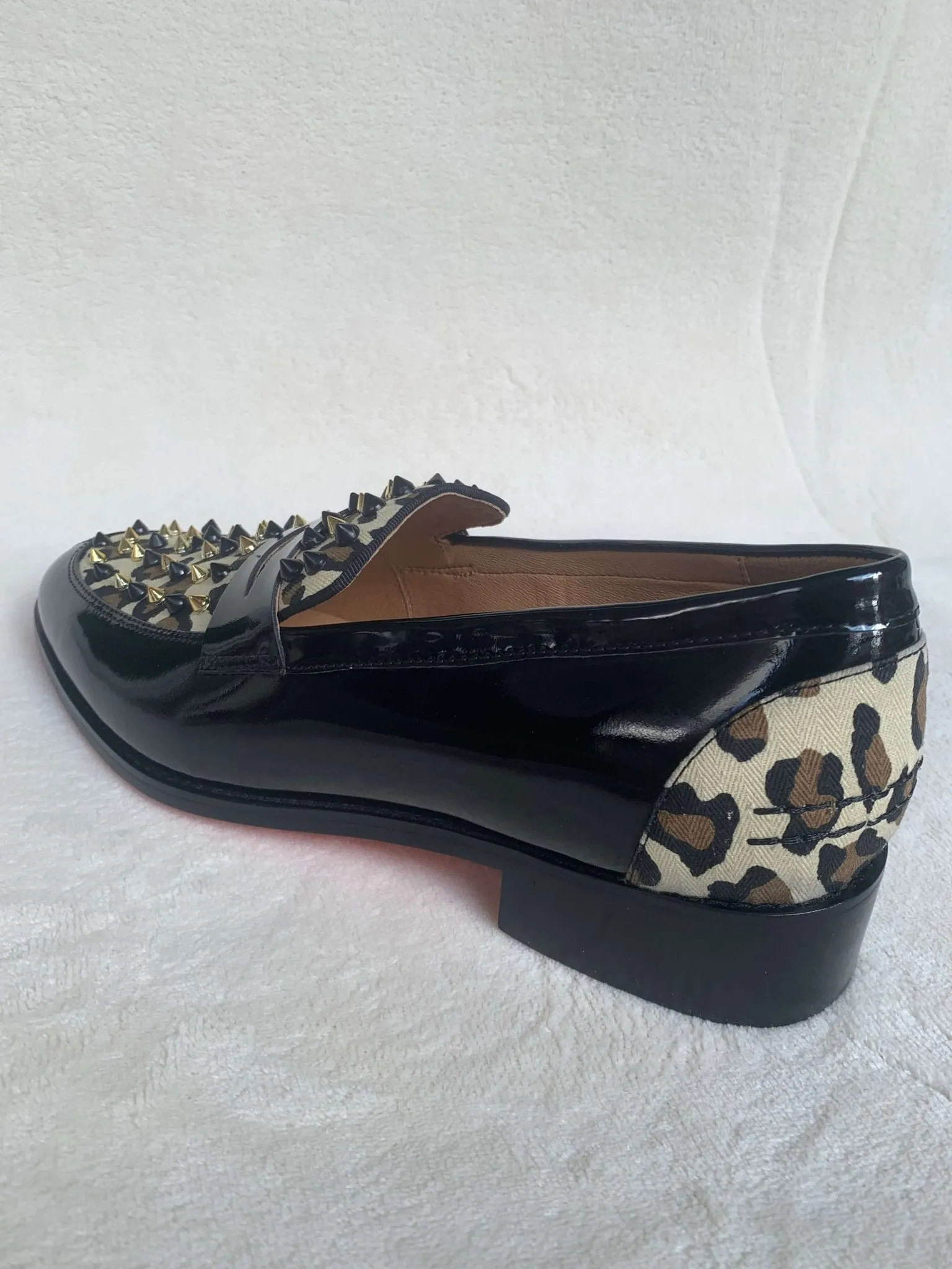 Leopard horse hair Spikes Mens Loafers Red Bottom
