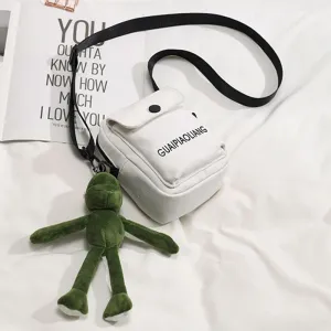 Letter Frog Puppy Duck Accessory Zipper Canvas Crossboby Bag