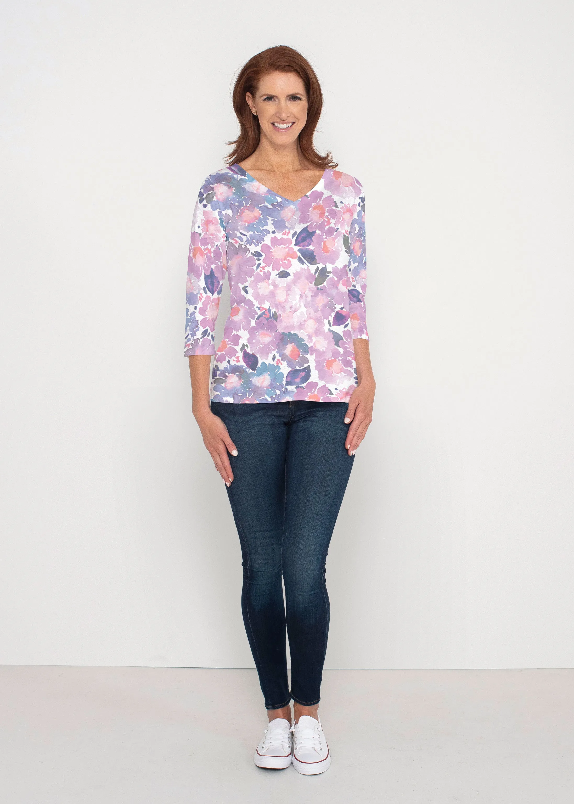 Lilac (16255) ~ Signature 3/4 Sleeve V-Neck Top