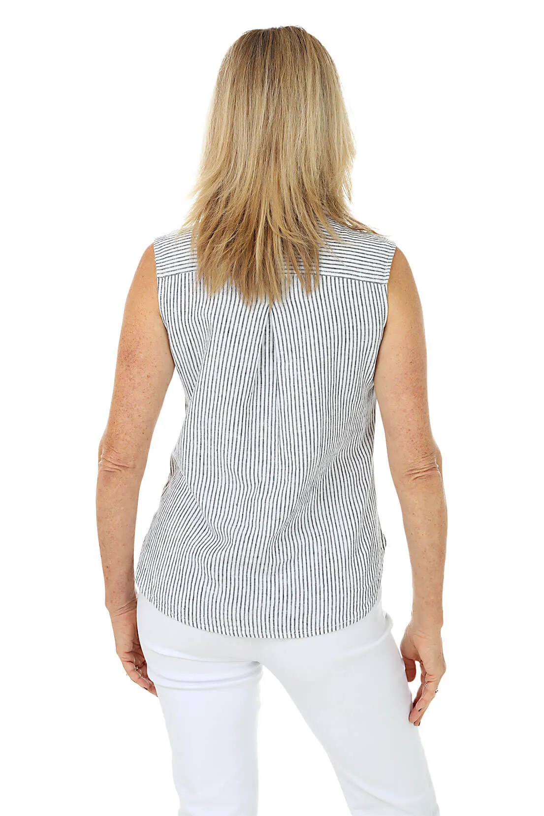 Linen Striped Sleeveless Blouse