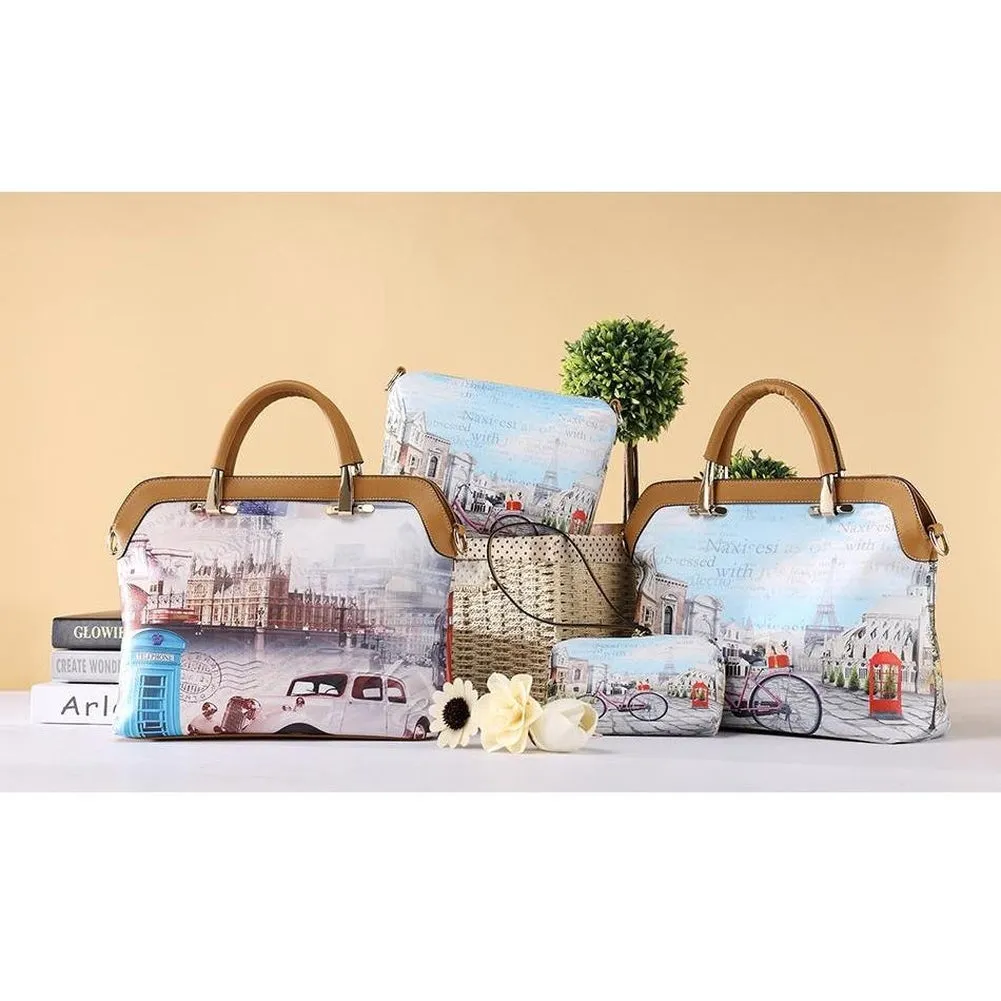 <bold>Tote Crossbody Bag & Purse Set <br>Canvas & Vegan-Leather