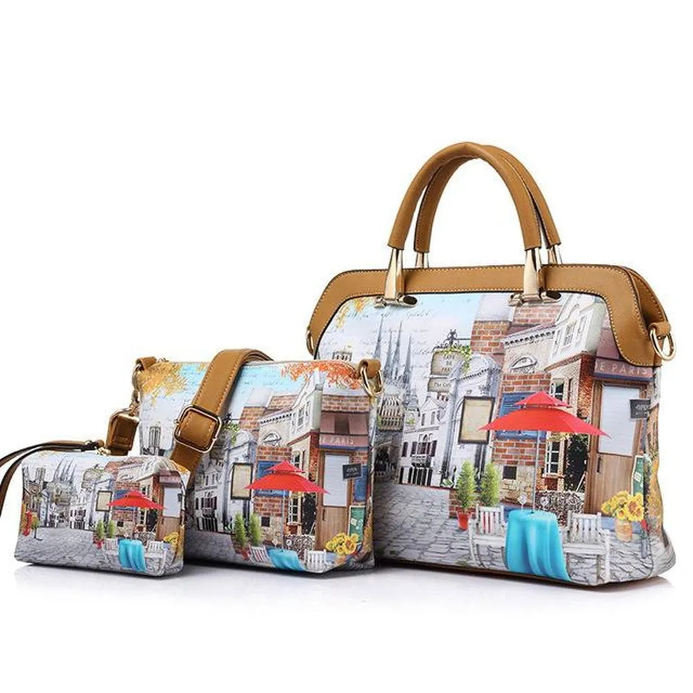 <bold>Tote Crossbody Bag & Purse Set <br>Canvas & Vegan-Leather