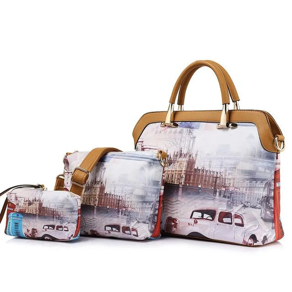 <bold>Tote Crossbody Bag & Purse Set <br>Canvas & Vegan-Leather