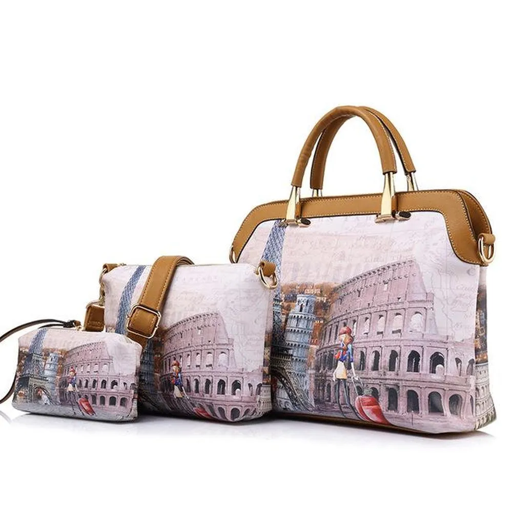 <bold>Tote Crossbody Bag & Purse Set <br>Canvas & Vegan-Leather