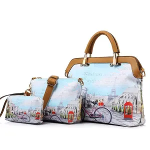 <bold>Tote Crossbody Bag & Purse Set <br>Canvas & Vegan-Leather