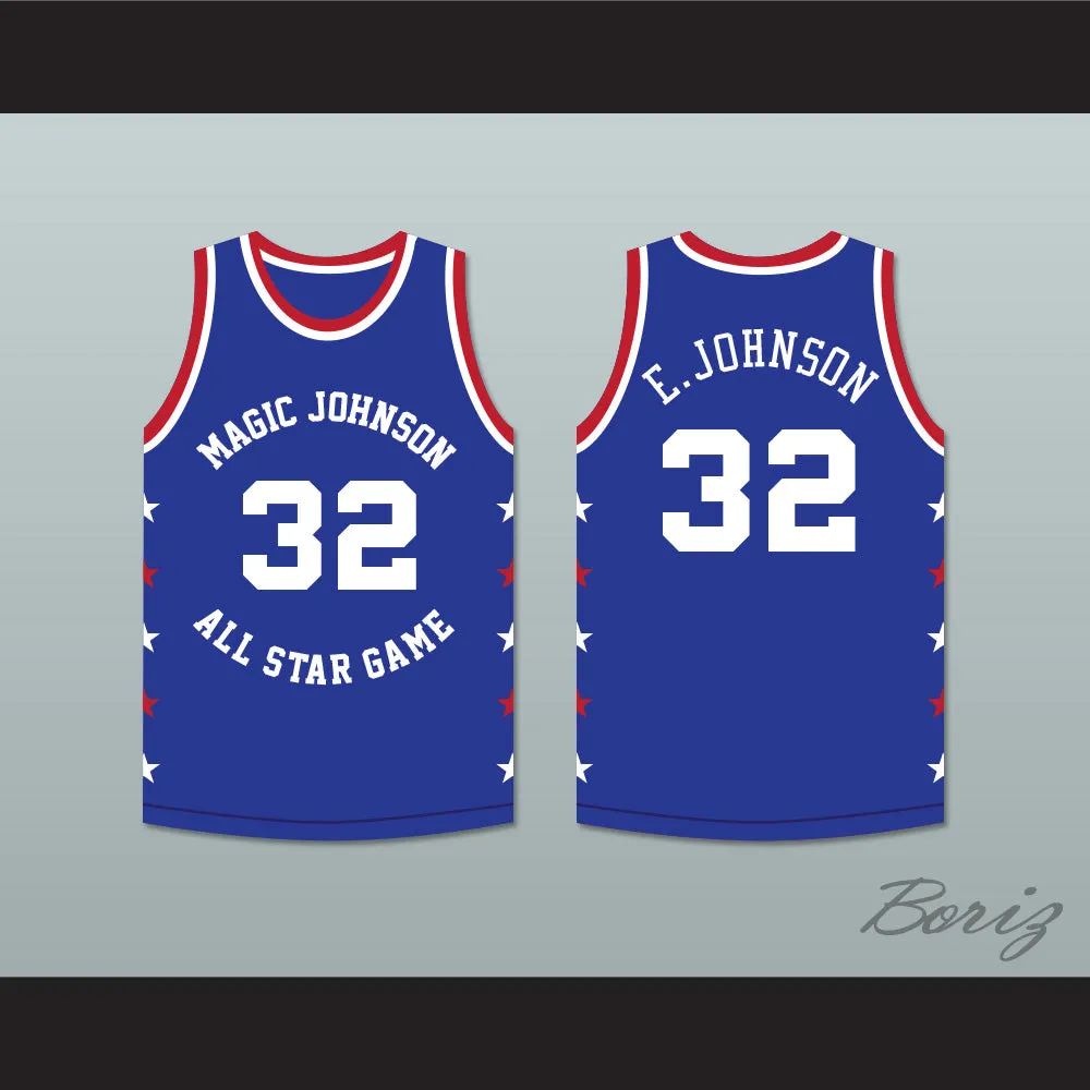 Magic Johnson 32 Magic Johnson All Star Game Blue Basketball Jersey 1988 Midsummer Night's Magic Charity Event