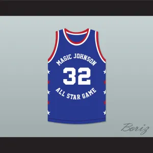 Magic Johnson 32 Magic Johnson All Star Game Blue Basketball Jersey 1988 Midsummer Night's Magic Charity Event