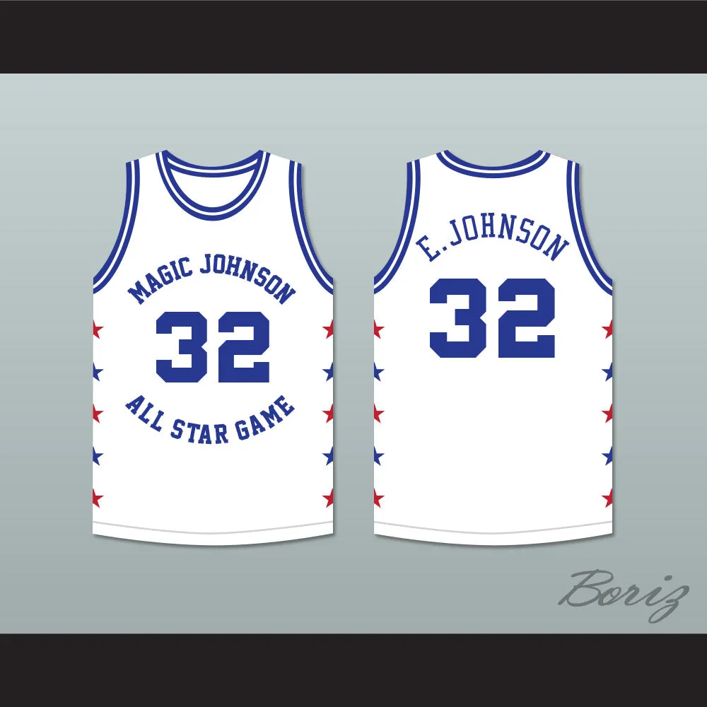 Magic Johnson 32 Magic Johnson All Star Game White Basketball Jersey 1989 Midsummer Night's Magic Charity Event