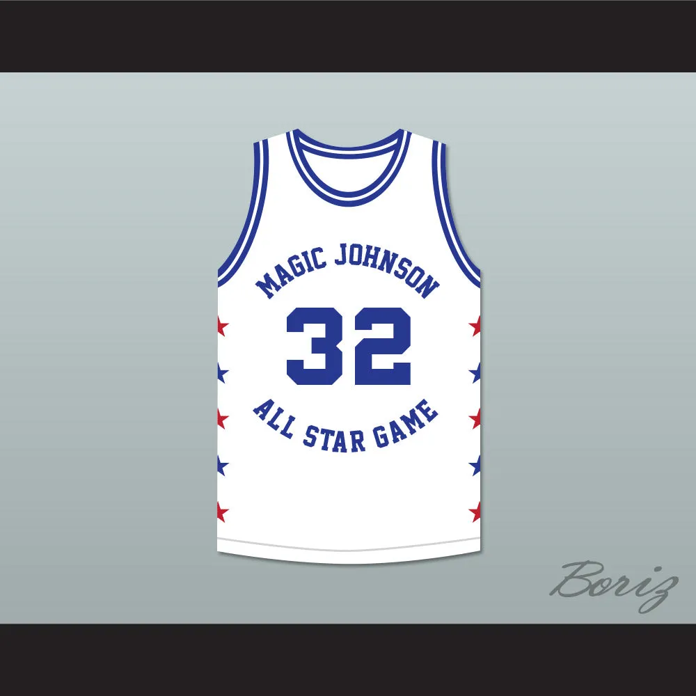 Magic Johnson 32 Magic Johnson All Star Game White Basketball Jersey 1989 Midsummer Night's Magic Charity Event