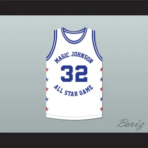Magic Johnson 32 Magic Johnson All Star Game White Basketball Jersey 1989 Midsummer Night's Magic Charity Event