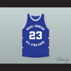 Mark Jackson 13 Magic Johnson All Star Game Blue Basketball Jersey 1989 Midsummer Night's Magic Charity Event