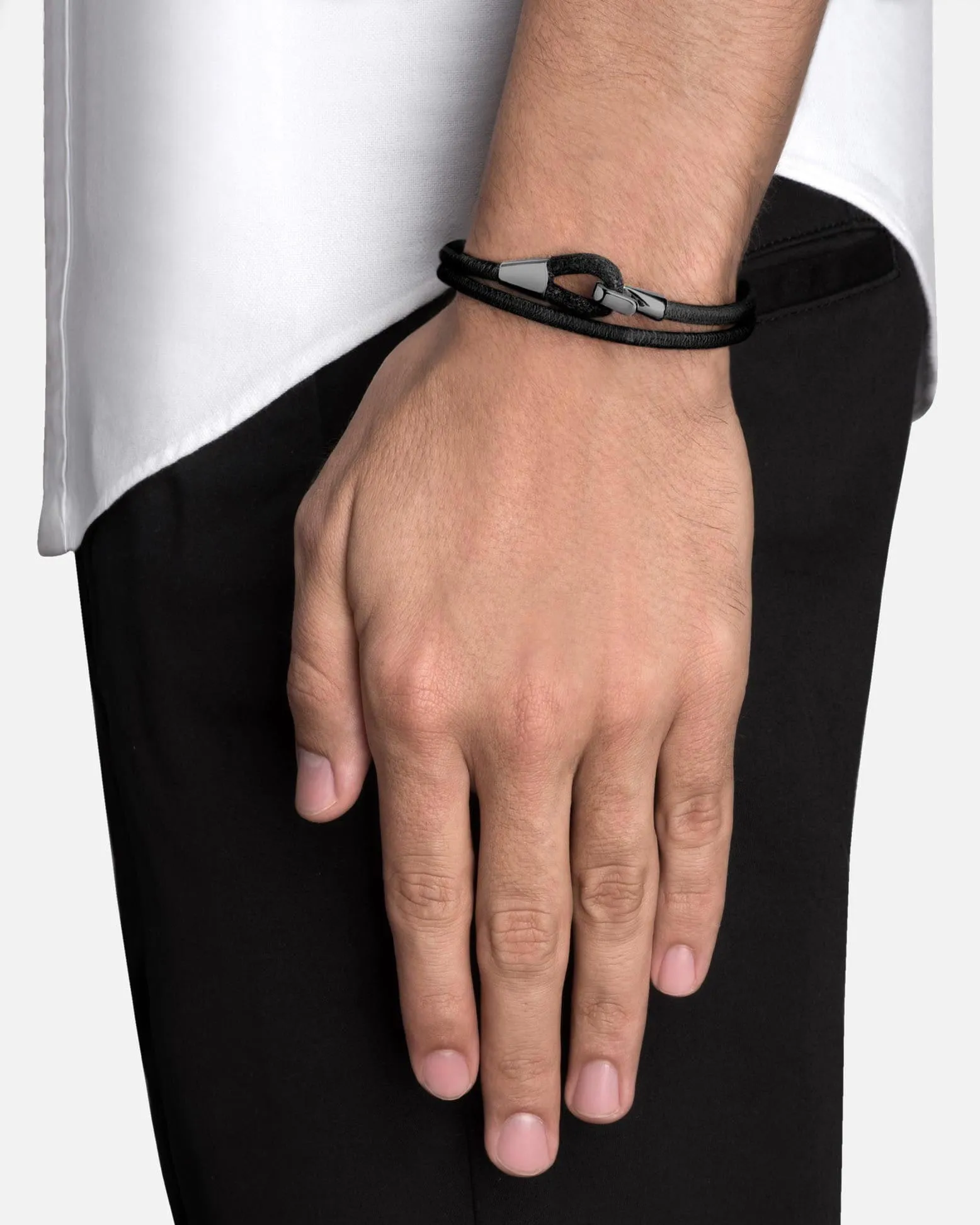 Mason Leather Wrap, Black Rhodium