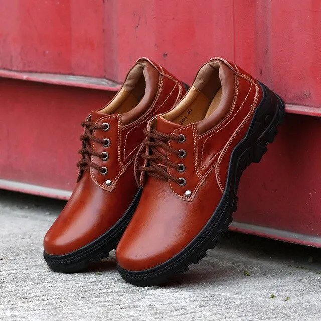 Men Casual Shoes spring autumn genuine Leather Flat Shoes outdoor breathable Men Oxford Fashion Lace Up Men's shoes Work Shoes