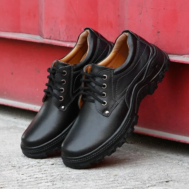 Men Casual Shoes spring autumn genuine Leather Flat Shoes outdoor breathable Men Oxford Fashion Lace Up Men's shoes Work Shoes