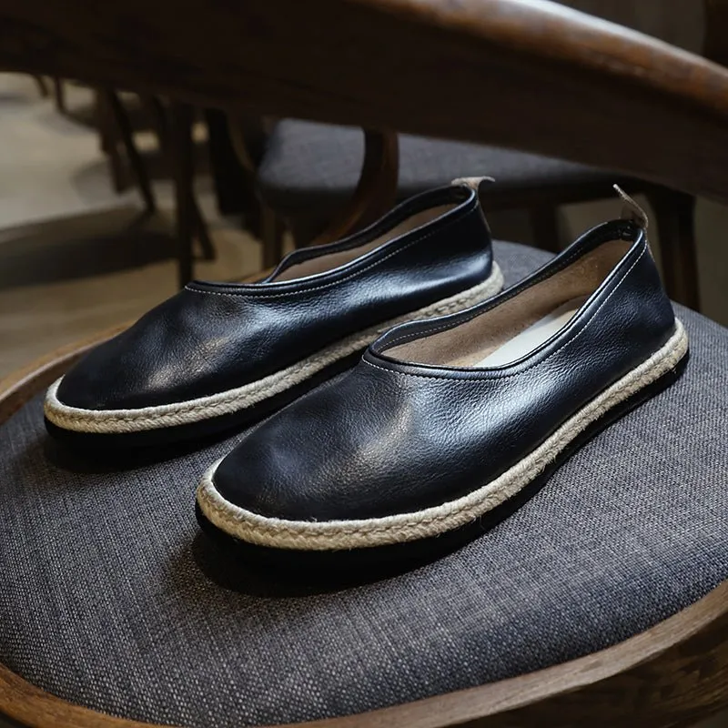 Men handmade stitched leather sole shoes