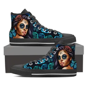 Mens Calavera Tattoo Girl Canvas High Tops (Select Size and Color)