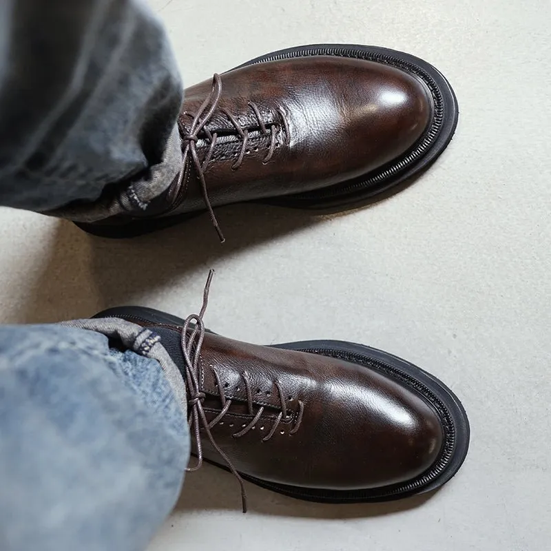 Men's thick sole leather shoes simple height increasing shoes