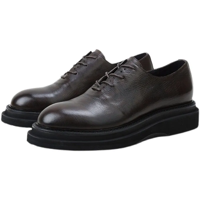 Men's thick sole leather shoes simple height increasing shoes