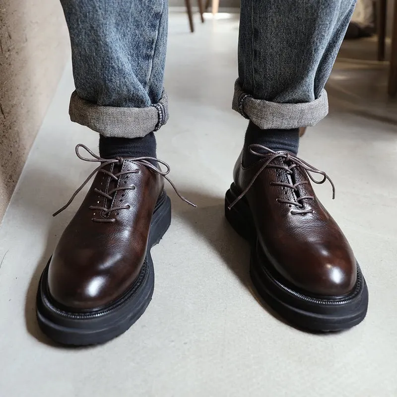 Men's thick sole leather shoes simple height increasing shoes