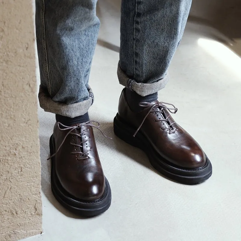 Men's thick sole leather shoes simple height increasing shoes