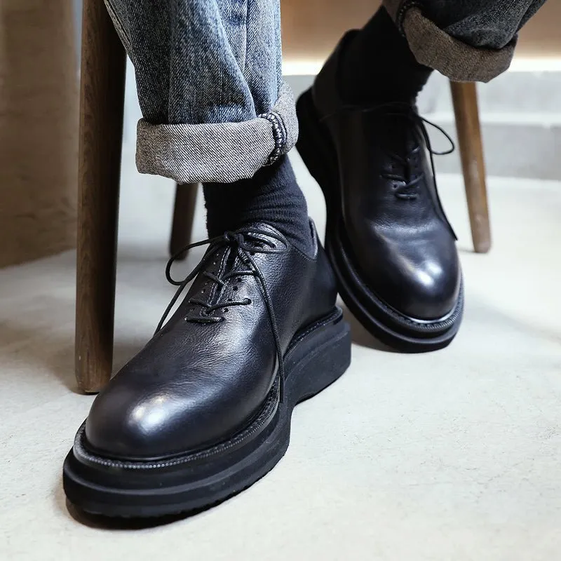 Men's thick sole leather shoes simple height increasing shoes