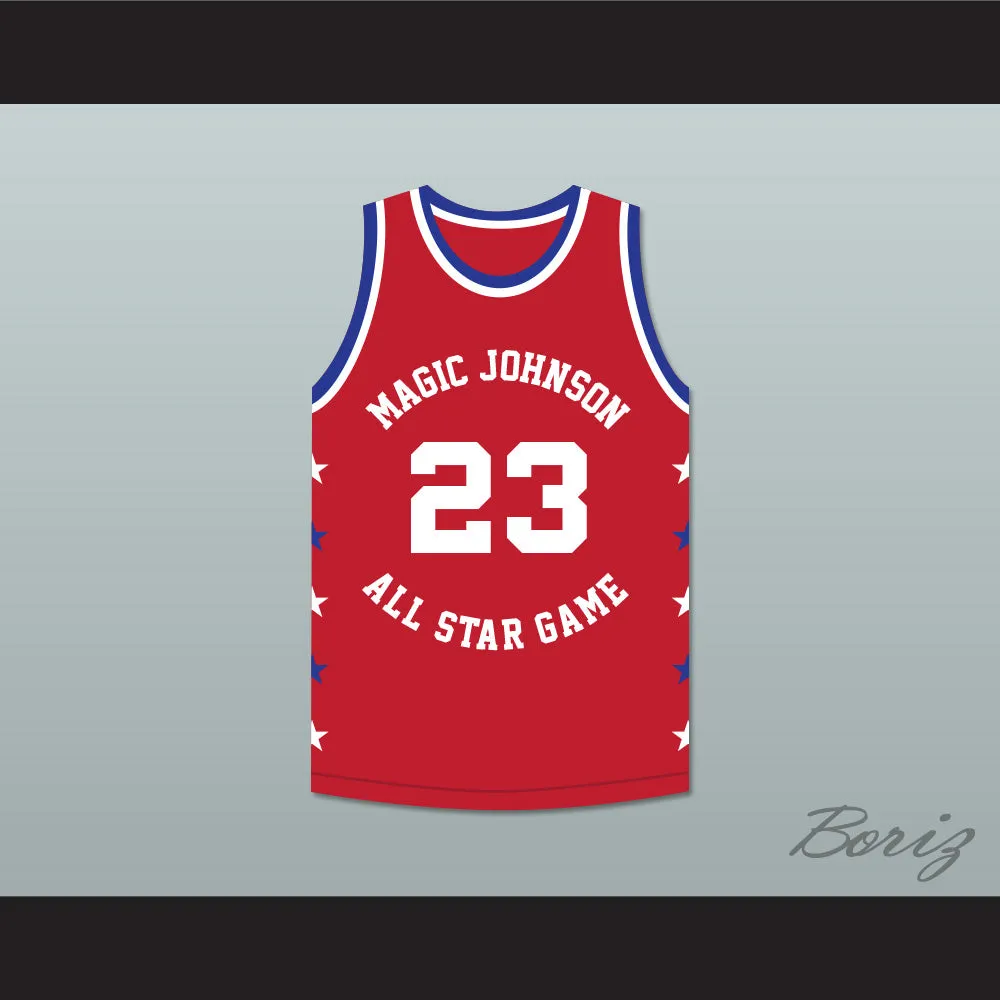 Michael Jordan 23 Magic Johnson All Star Game Red Basketball Jersey 1990 Midsummer Night's Magic Charity Event