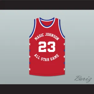 Michael Jordan 23 Magic Johnson All Star Game Red Basketball Jersey 1990 Midsummer Night's Magic Charity Event