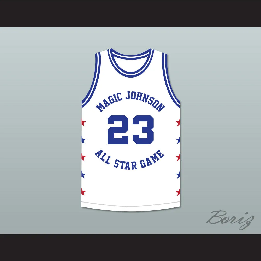 Michael Jordan 23 Magic Johnson All Star Game White Basketball Jersey 1989 Midsummer Night's Magic Charity Event