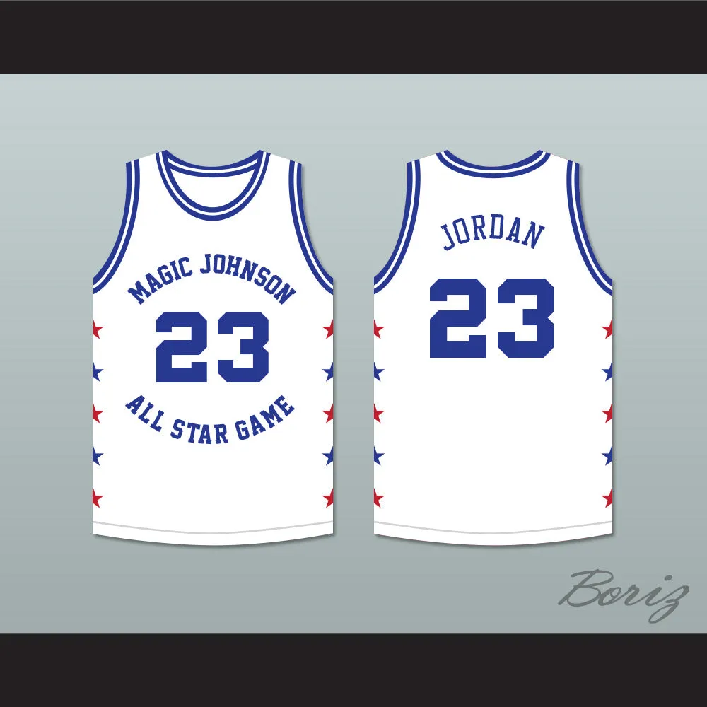 Michael Jordan 23 Magic Johnson All Star Game White Basketball Jersey 1989 Midsummer Night's Magic Charity Event