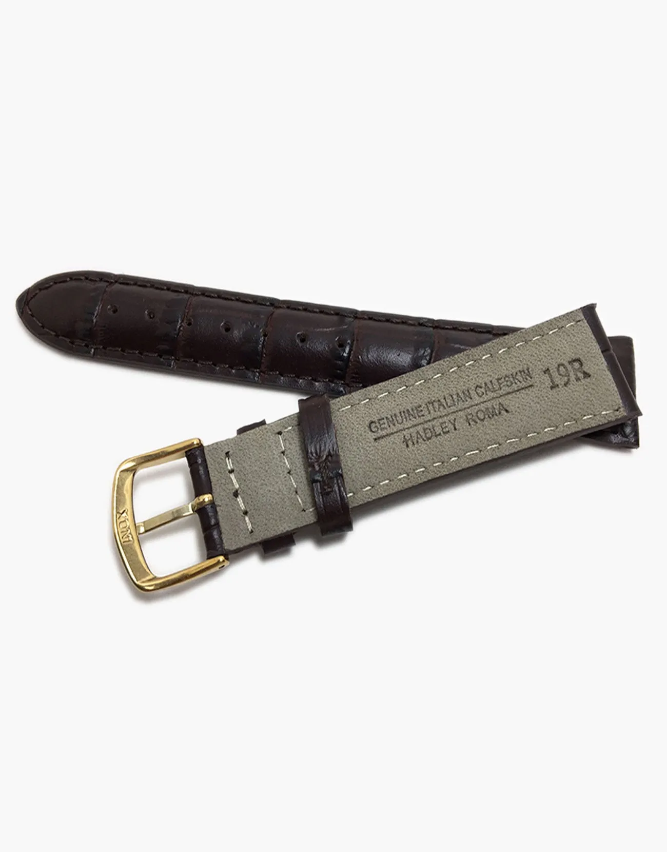 MS835 Brown Genuine CalfSkin gator Grain Watch Band Golden buckle-Hadley-Roma