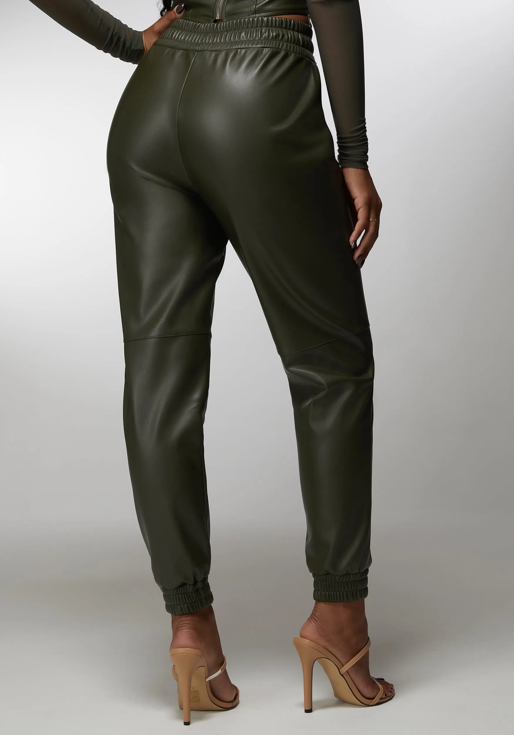 Natural Waist Vegan Leather Jogger