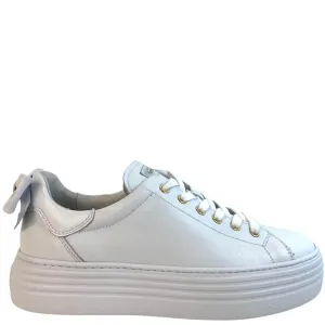NeroGiardini White Leather Bow Heel Sneakers