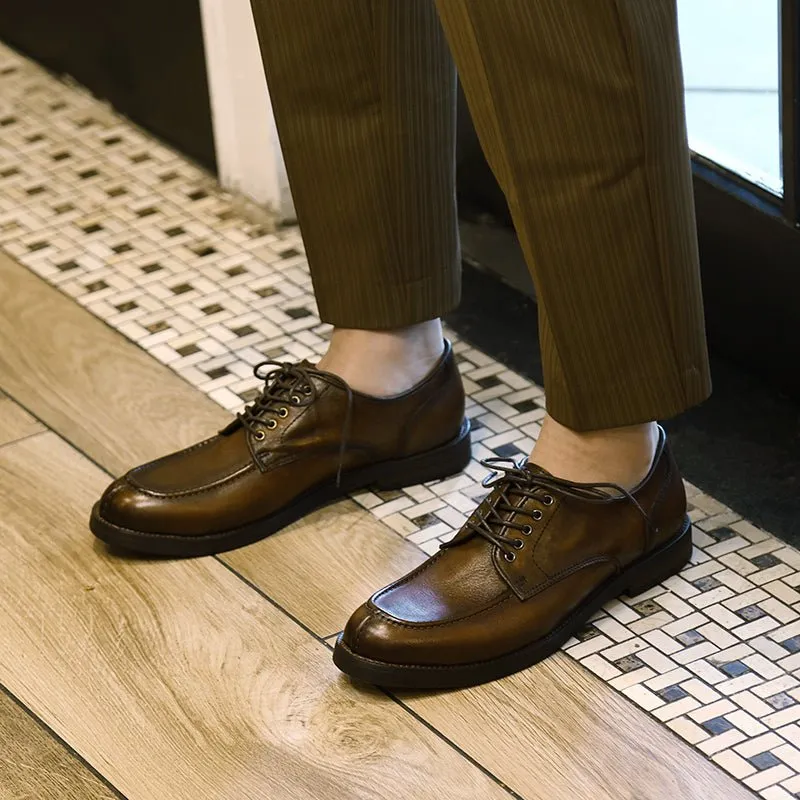 New British leather round toe simple breathable men's shoes