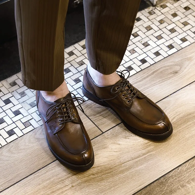 New British leather round toe simple breathable men's shoes