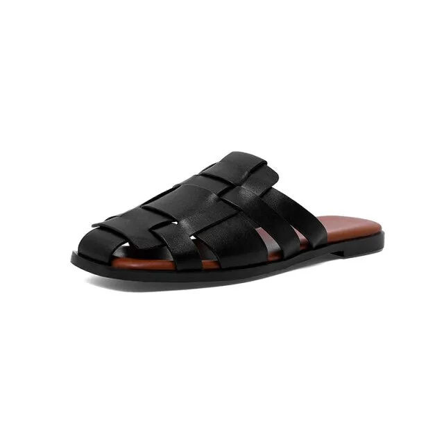 New Leather Women Shoes Casual Slides