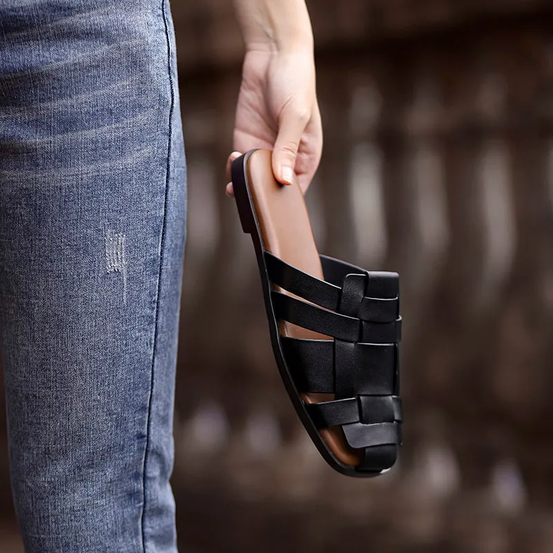 New Leather Women Shoes Casual Slides