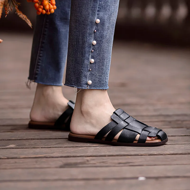New Leather Women Shoes Casual Slides