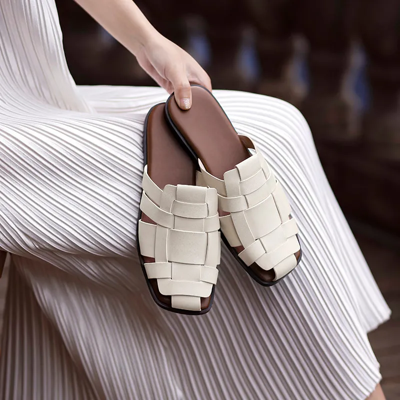 New Leather Women Shoes Casual Slides