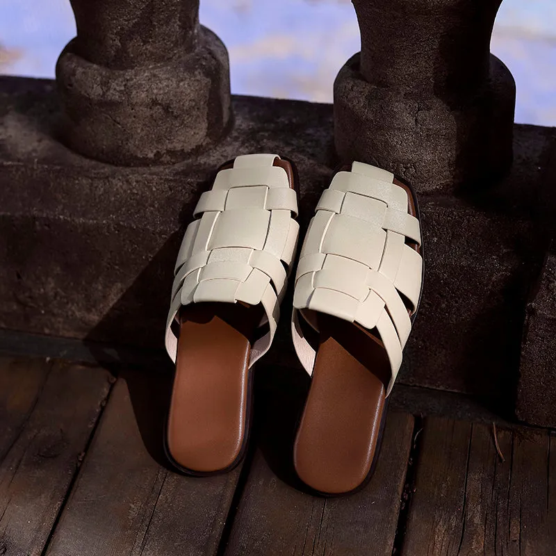 New Leather Women Shoes Casual Slides