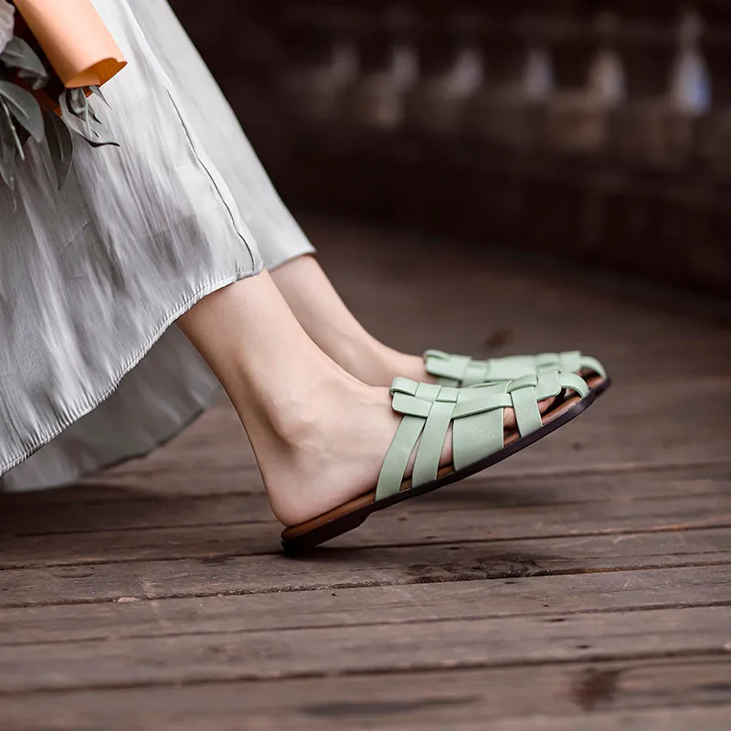 New Leather Women Shoes Casual Slides