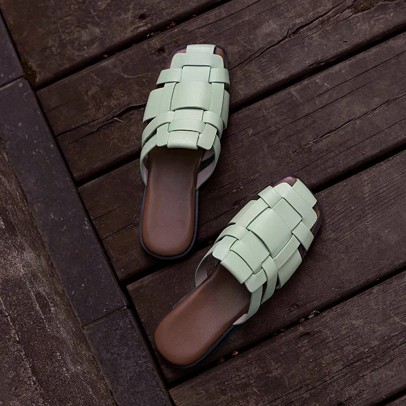 New Leather Women Shoes Casual Slides