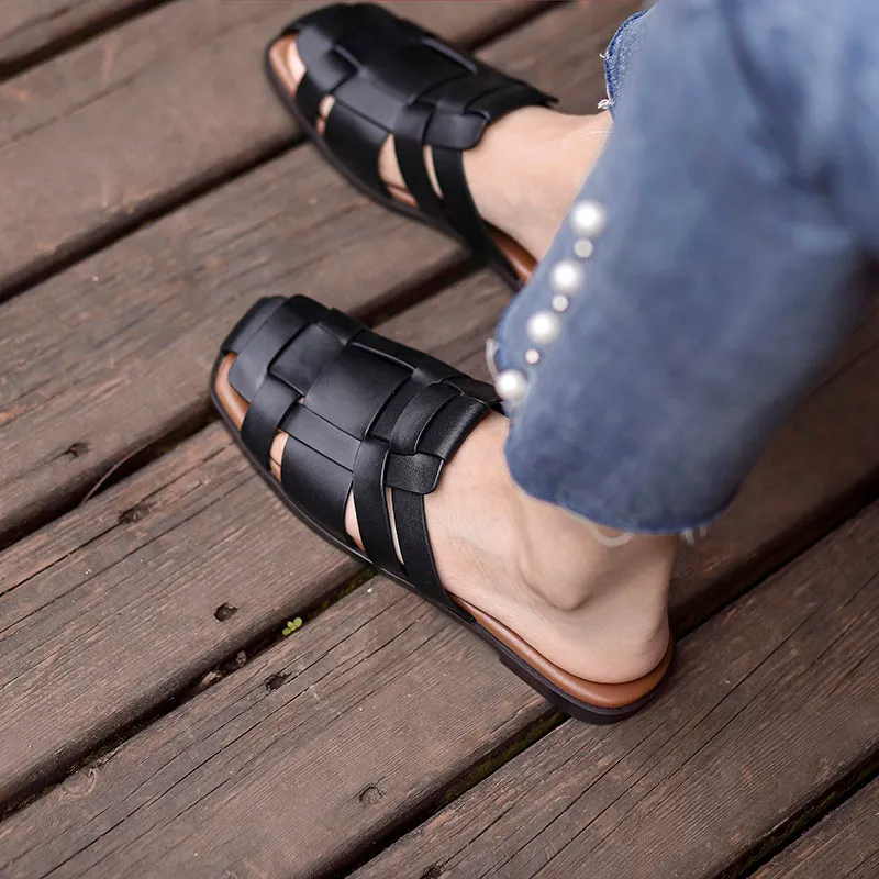 New Leather Women Shoes Casual Slides