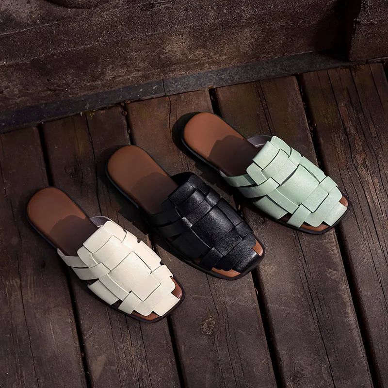New Leather Women Shoes Casual Slides