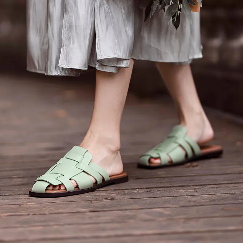 New Leather Women Shoes Casual Slides