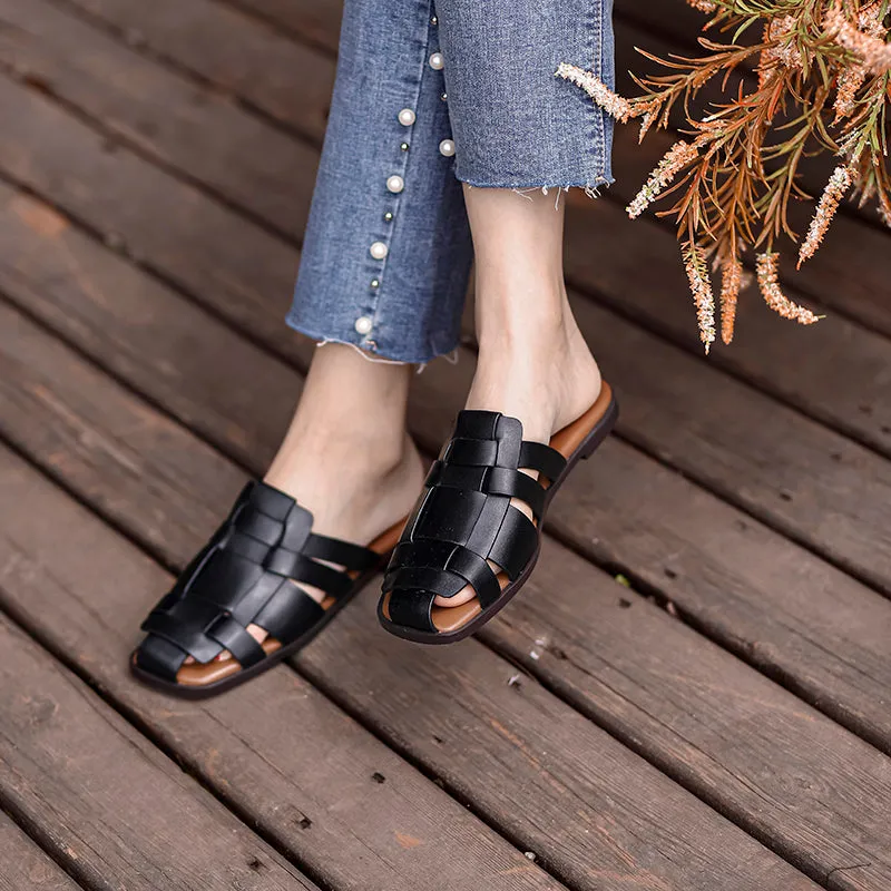 New Leather Women Shoes Casual Slides
