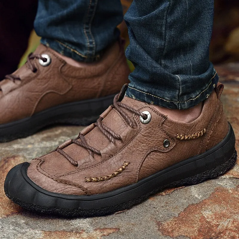 NEW Men Casual Shoes Summer Hiking Shoes Size 38-45 Men Breathable Casual Leather Men Walking Shoes Factory Sales *