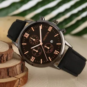 NEW Men's Casual Watch Stainless Steel Case Leather Band Analog Quartz Sport Watches