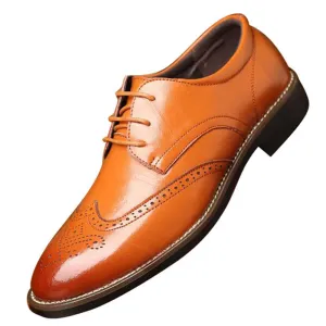 Non Skid Tan Mens Premium Leather Dress Shoes -Oxford Lace Up Style Walking Shoes