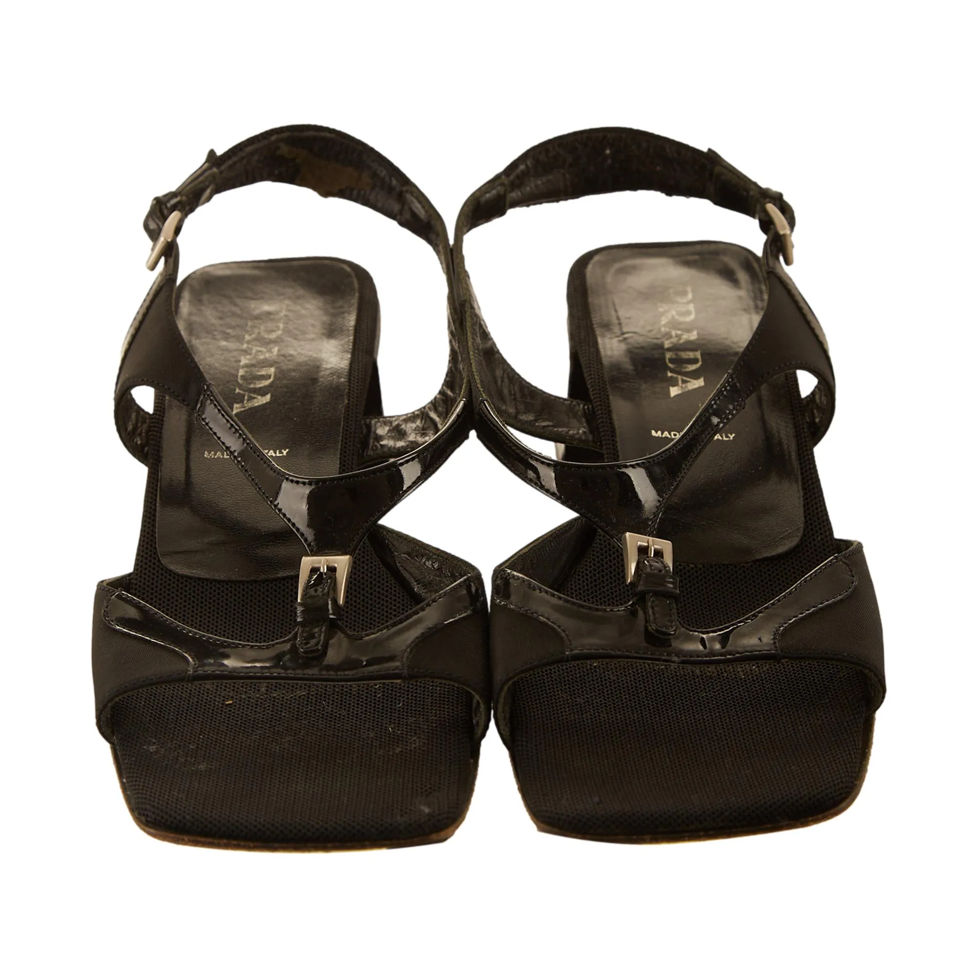 Prada Black Buckle Block Heels